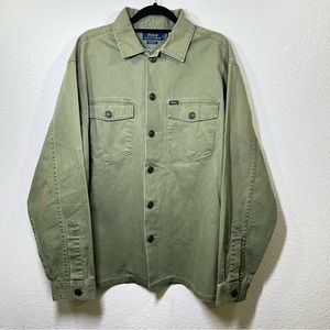 POLO RALPH LAUREN Military Shirt Jacket Olive Herringbone Twill Men’s Size Large